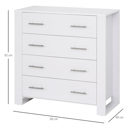 HOMCOM 4-Drawer Chest of Drawers, Storage Organizer Unit with Metal Handles Base Freestanding Unit Furnishing Living Room, White