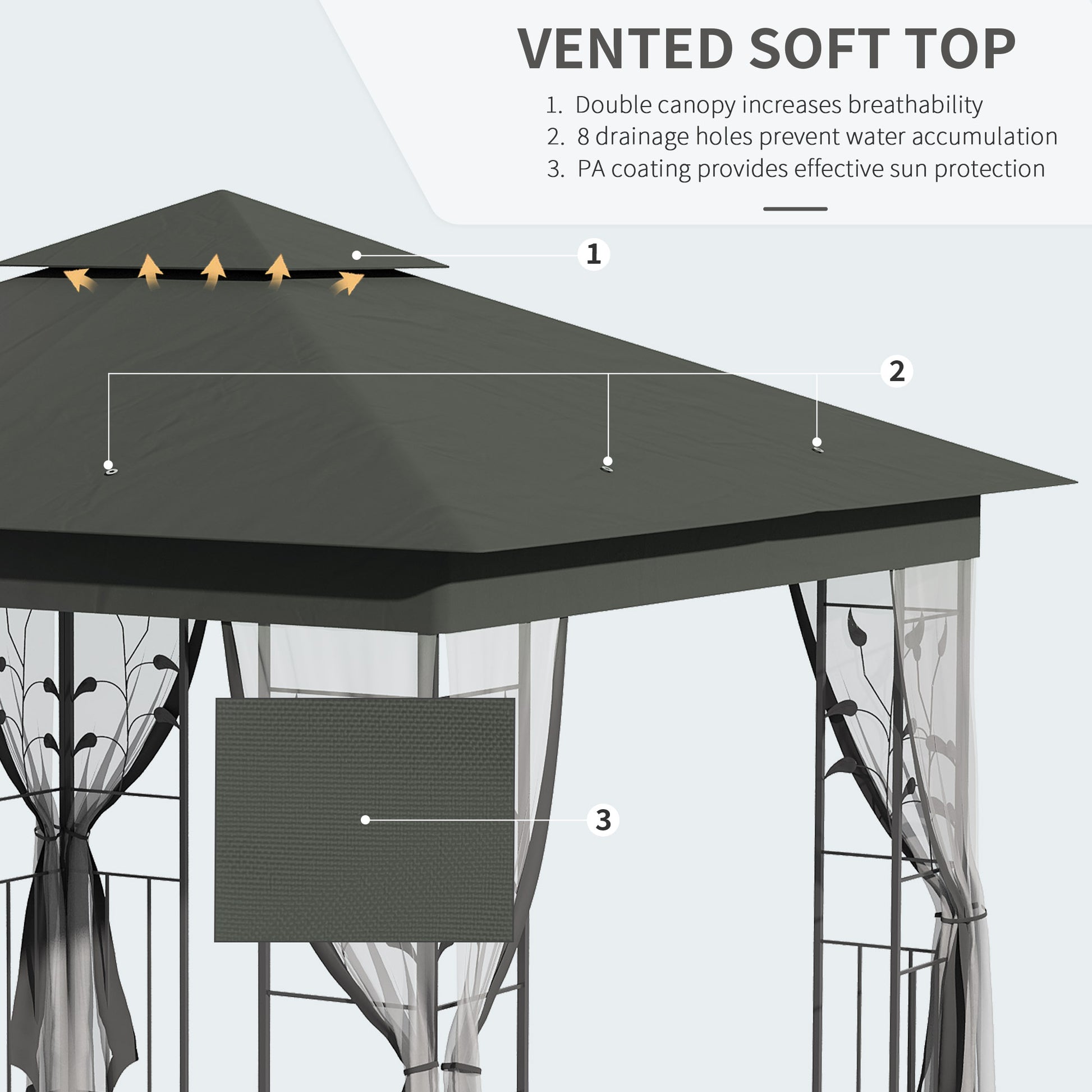 Outsunny 3 x 3(m) Steel Frame Double Roof Garden Gazebo - Grey