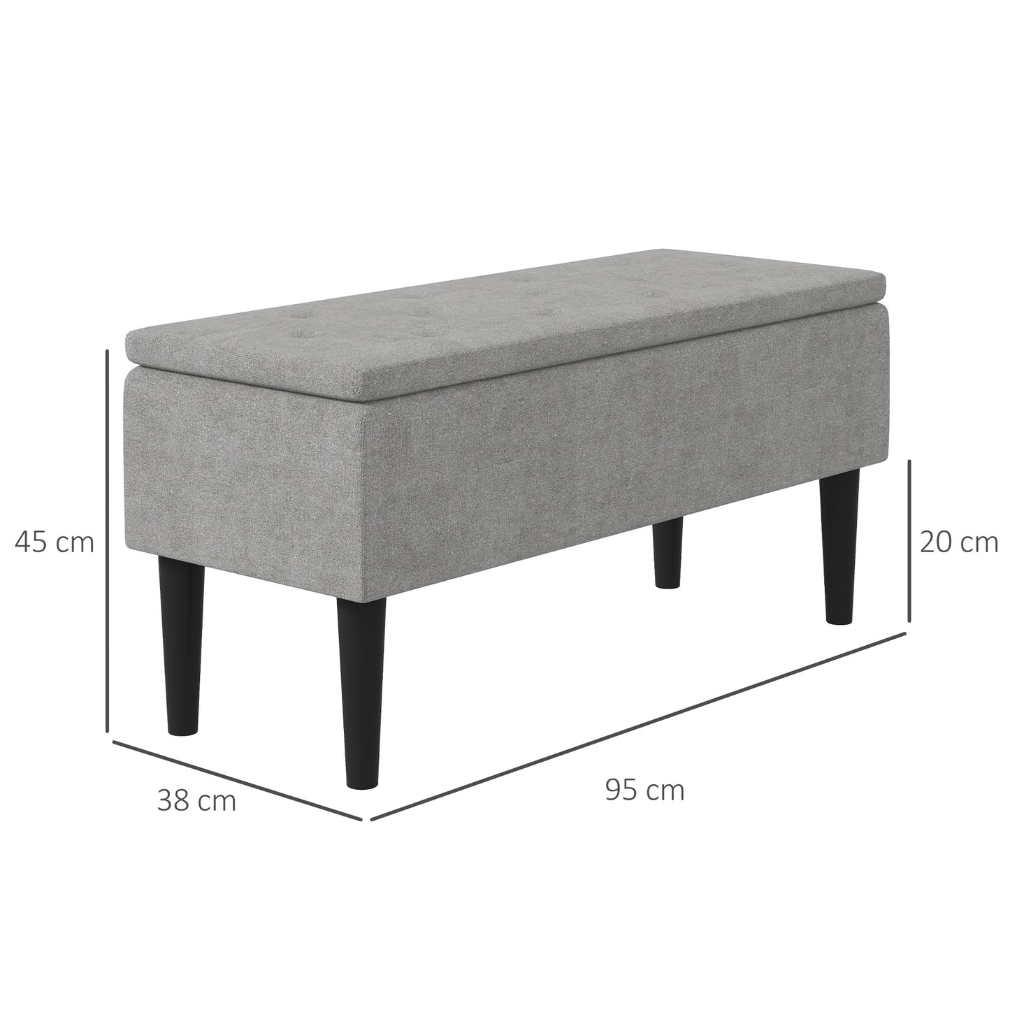HOMCOM 15" Modern Ottoman Storage Box with Wooden Legs, 47L Storage Ottoman Holds up to 120KG, for Living Room, Bedroom, Grey