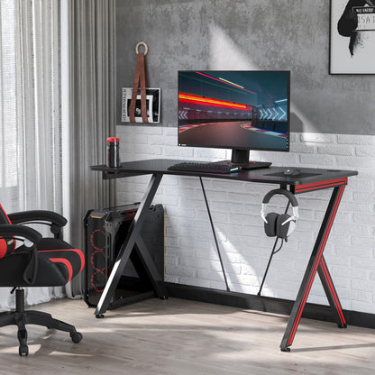 HOMCOM 120cm Gaming Computer Desk, Home Office Gamer Table Workstation with Cup Holder and Headphone Hook