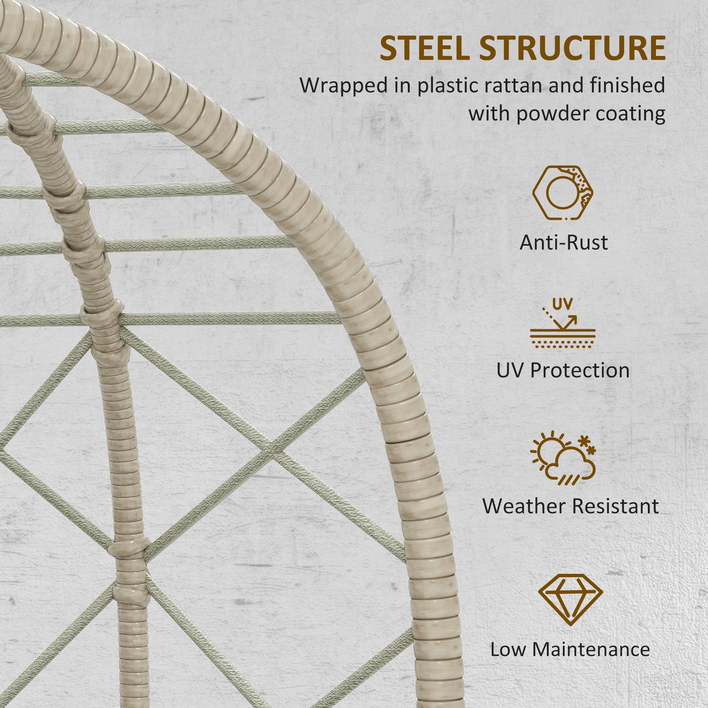 Outsunny Rattan Egg Chair Outdoor Indoor Wicker Chair with Thickened Cushion and Headrest, Standing Garden Egg Chair with Cup Holder, Metal Frame for Patio, Balcony, Grey
