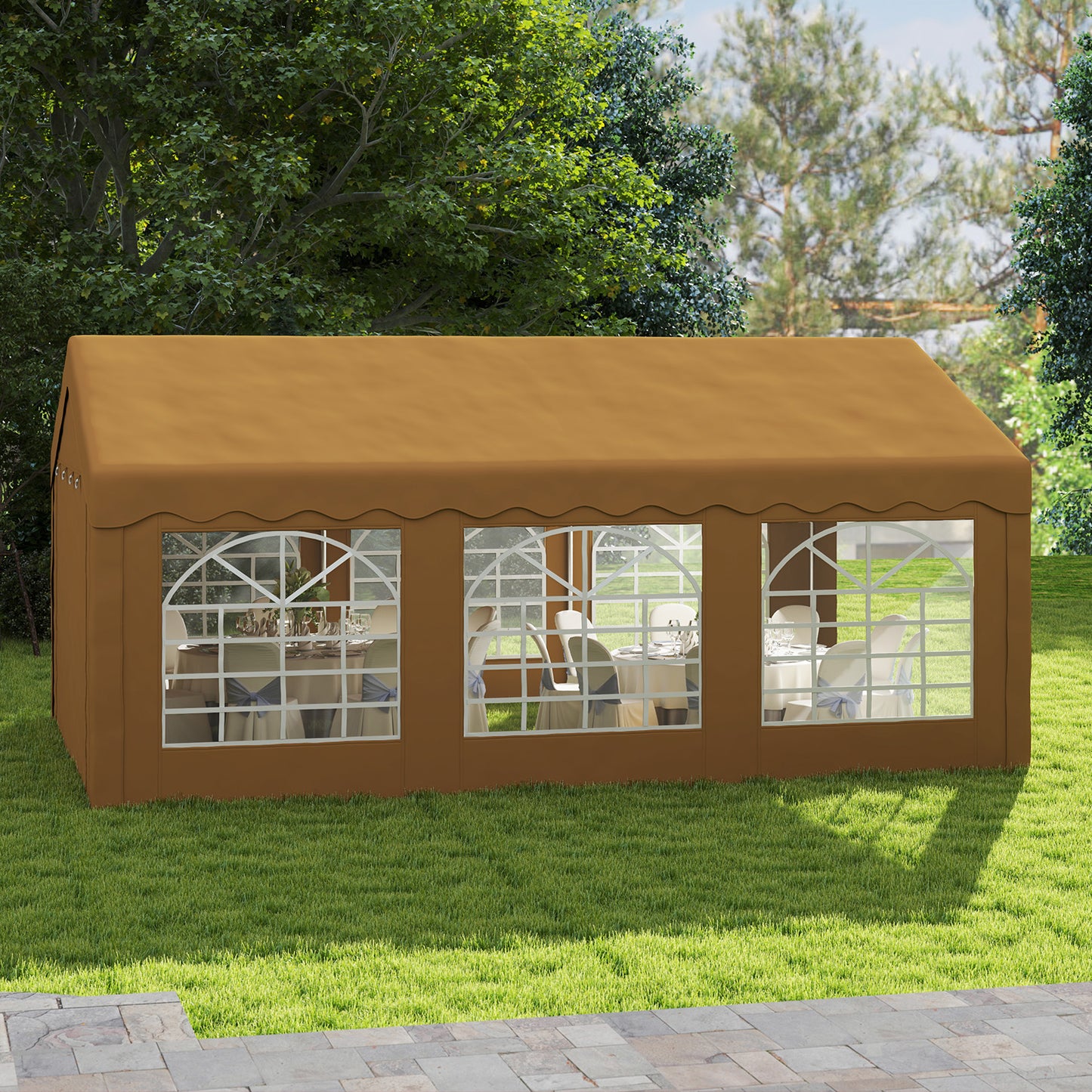 Outsunny 6m x 4m Marquee Party Tent Wedding Canopy, Pop Up Gazebo with Sidewalls, Doors, Windows, Galvanised Garden Gazebo for Parties Events, Yellow
