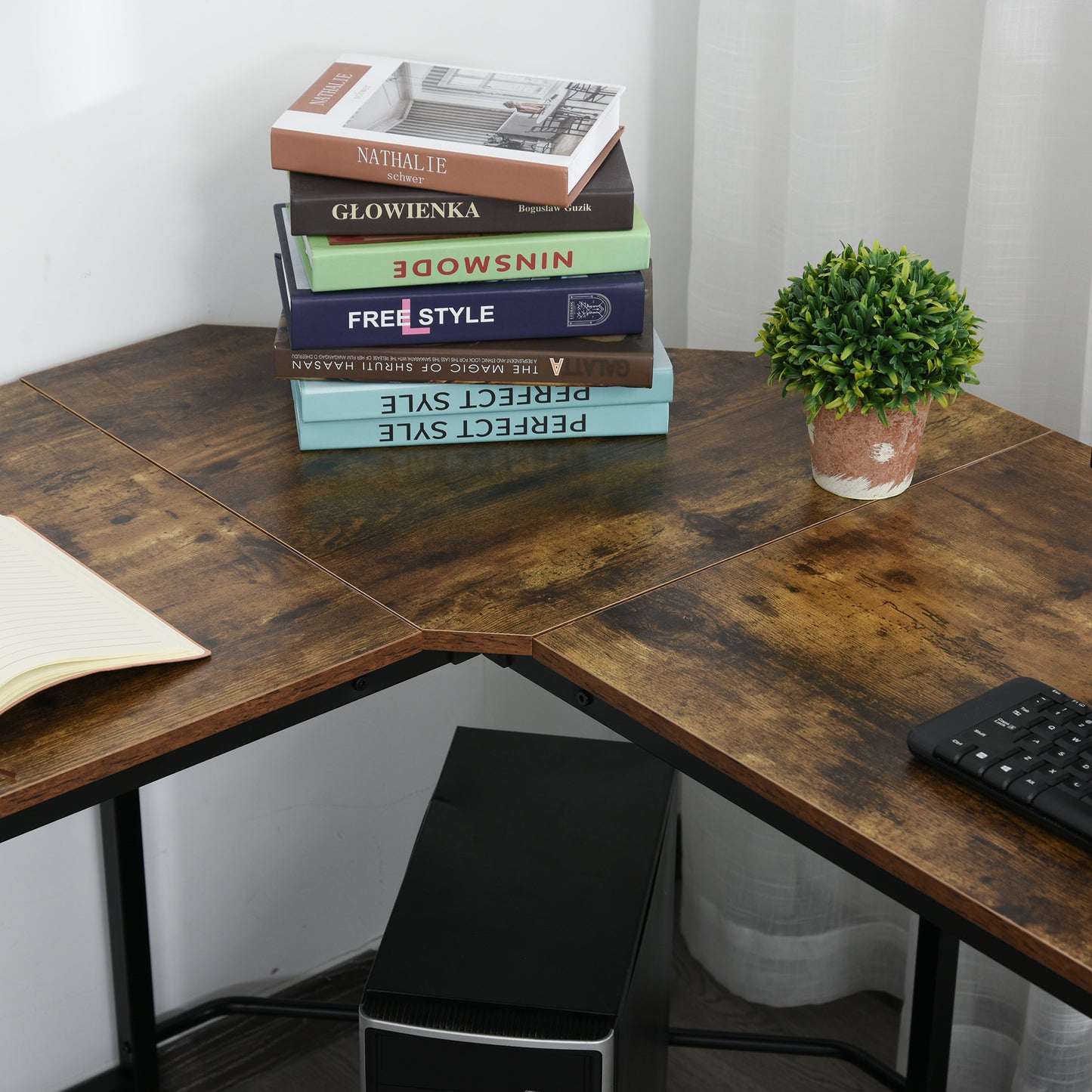 HOMCOM Corner Gaming Desk L-Shape Computer PC Workstation Home Office Study Three Worktop Writing Table 150 x 150 x 75 cm