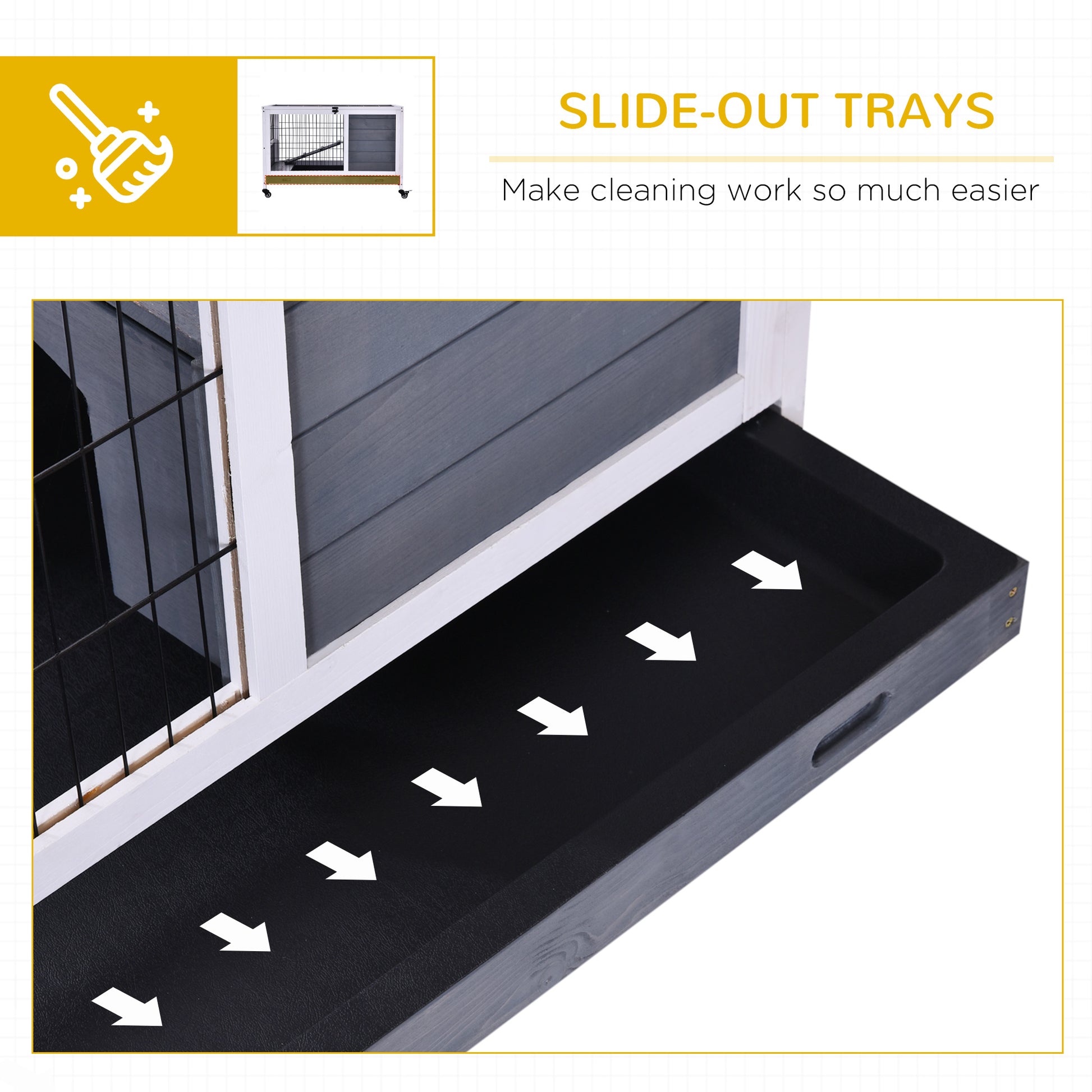 PawHut Wooden Guinea Pig Hutch, 2-Floor Bunny Cage w/ Enclosed Run Area, Grey