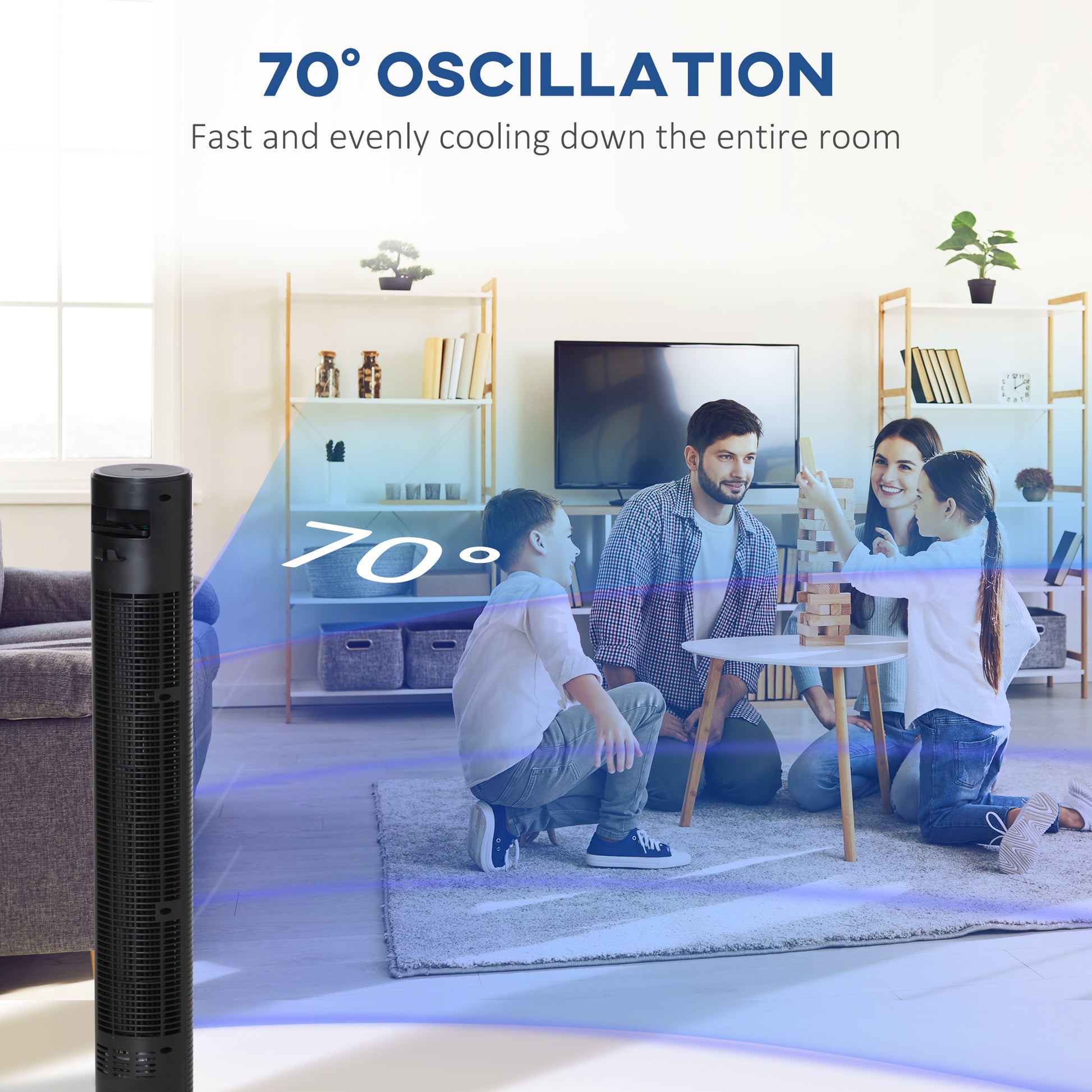 HOMCOM 46" Tower Fan w/ Remote Control, 12H Timer, 3 Speed, 4 Modes, Quiet Cooling Fans, Electric Floor Standing Fan for Home Bedroom Office, Black