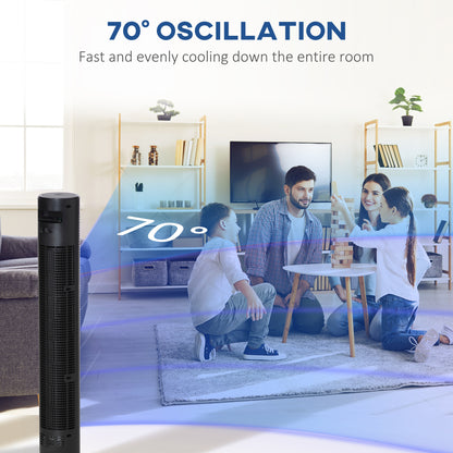 HOMCOM 46" Tower Fan w/ Remote Control, 12H Timer, 3 Speed, 4 Modes, Quiet Cooling Fans, Electric Floor Standing Fan for Home Bedroom Office, Black