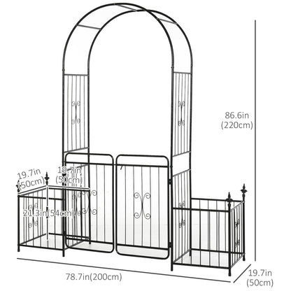 Outsunny Metal Garden Arbor Arch with Double Doors, 2 Side Planter Baskets, Climbing Vine Frame, Black
