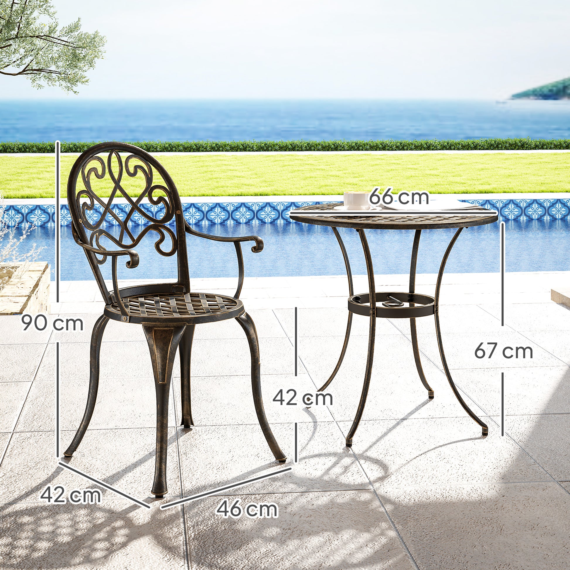 Outsunny Three-Piece Elegant Aluminium Garden Set - Bronze Tone