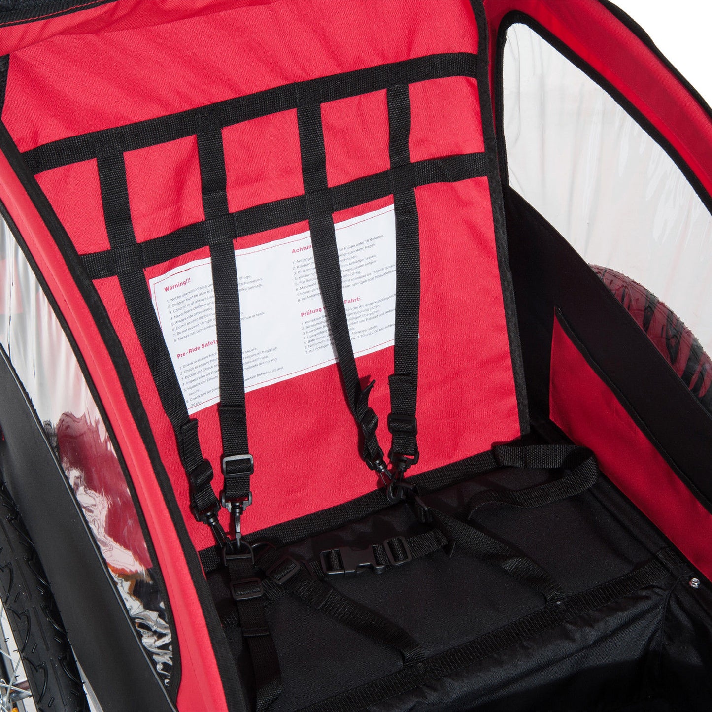 HOMCOM Collapsible Bike Trailer 2-Seater for Baby Bicycle with Pivot Wheel Suitable For 18 Month + Child(Black and Red)