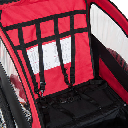 HOMCOM Collapsible Bike Trailer 2-Seater for Baby Bicycle with Pivot Wheel Suitable For 18 Month + Child(Black and Red)
