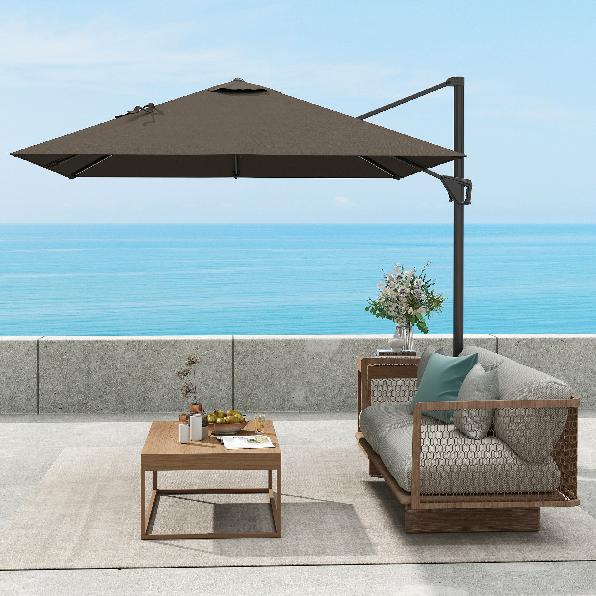 Outsunny Patio Offset Parasol Umbrella - Tan