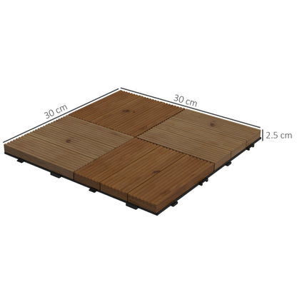 Outsunny 27 Pcs Wooden Interlocking Decking Tiles, 30 x 30 cm Anti-slip Outdoor Flooring Tiles, 0.81? per Pack, All Weather Use for Patio, Balcony, Terrace, Hot Tub, Brown