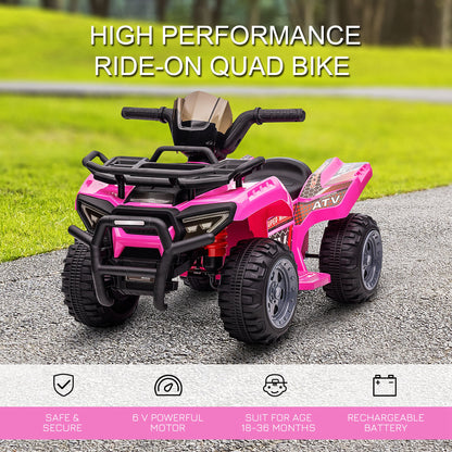 HOMCOM Kids Ride-on Four Wheeler ATV Car with Real Working Headlights, 6V Battery Powered Motorcycle for 18-36 Months, Pink
