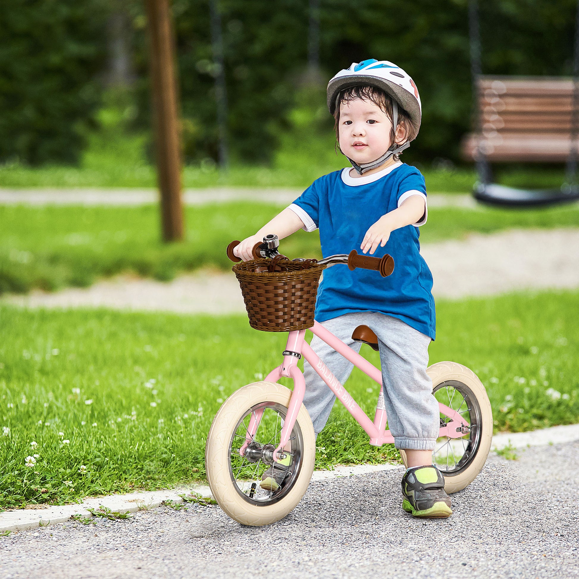 HOMCOM Kids Balance Bikes Toddler No Pedal Training Bicycle for 3-6 Year Old Boys Girls with Adjustable Handlebars Basket Bell, Pink