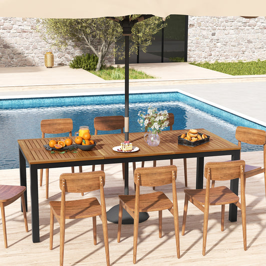 8-Person Outdoor Dining Table with Umbrella Hole for Garden, Poolside