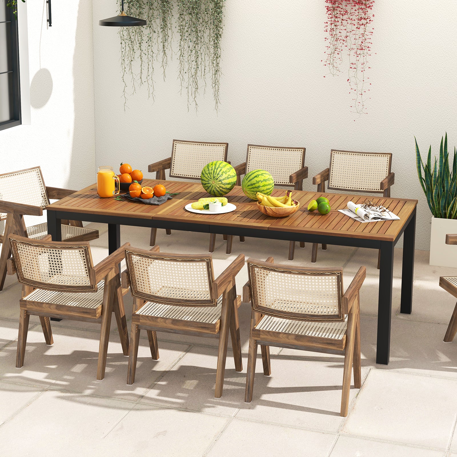 8-Person Outdoor Dining Table with Umbrella Hole for Garden, Poolside