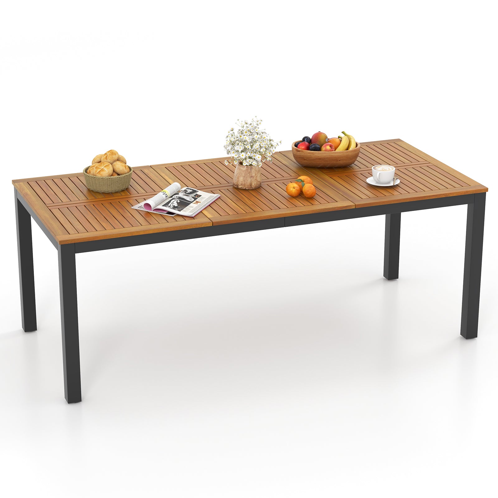 8-Person Outdoor Dining Table with Umbrella Hole for Garden, Poolside