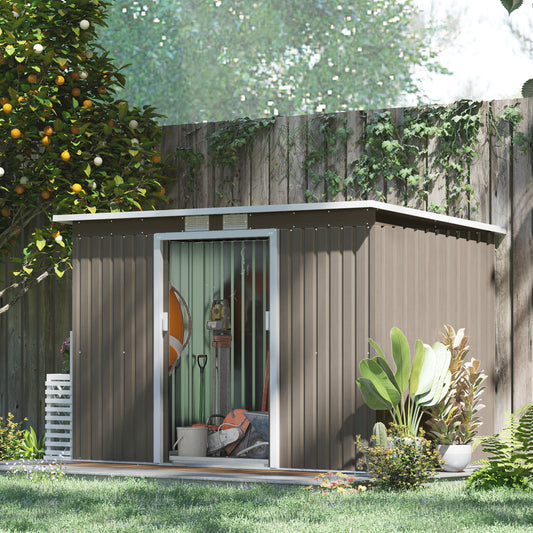 Outsunny 4 x 9ft Metal Shed, with Foundation Shed - Brown