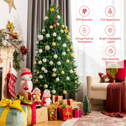 6ft Hinged Christmas Tree with 350 Multicolor LED Lights and 9 Flash Modes