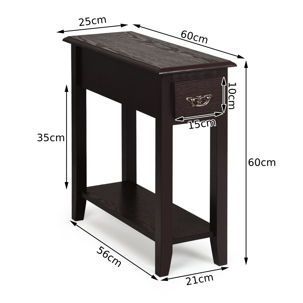 2-Tier Bedside Table with Drawer and Storage Shelf-Coffee