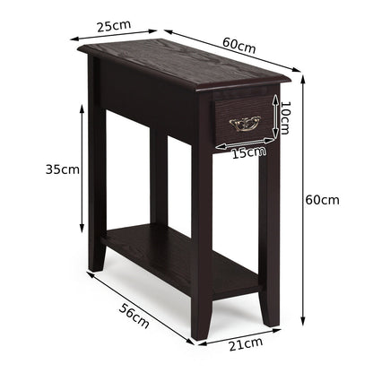 2-Tier Bedside Table with Drawer and Storage Shelf-Coffee