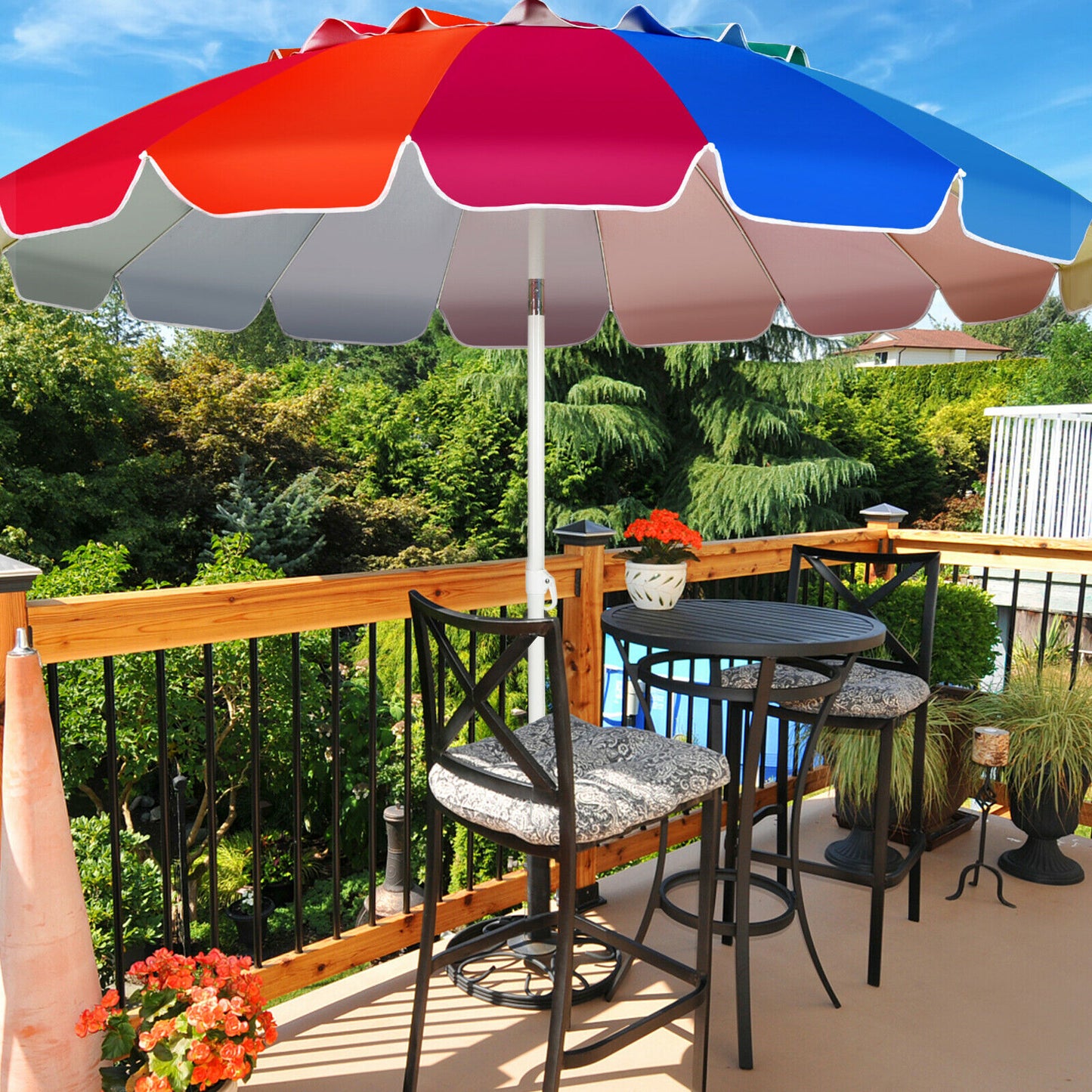 2.45M Beach Umbrella UPF50 Sunshade Shelter-Multicolor
