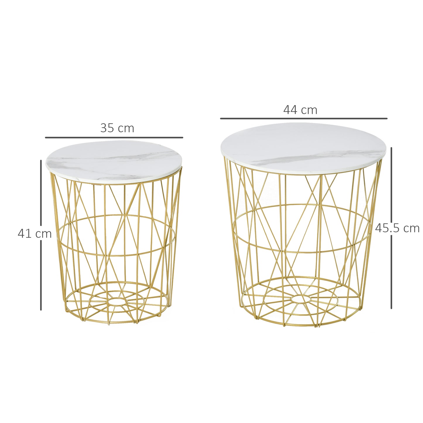 HOMCOM Set of 2 Nesting Side Tables with Storage, Round End Tables Coffee Tables with Steel Frame and Removable Round Top, White