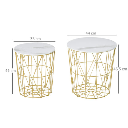 HOMCOM Set of 2 Nesting Side Tables with Storage, Round End Tables Coffee Tables with Steel Frame and Removable Round Top, White