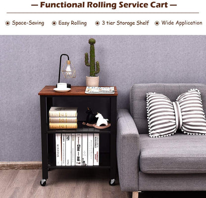 3-Tier Kitchen Rolling Utility Cart Serving Cart with Wheels-Black
