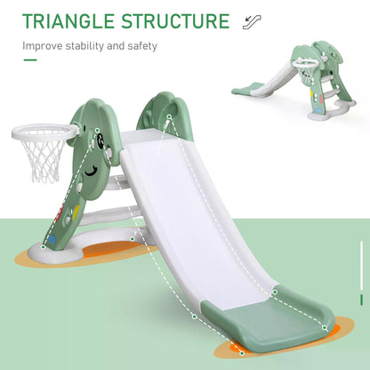 HOMCOM Kids Slide with Basketball Hoop Toddler Climber Freestanding Slider Playset Playground Slipping Slide for 2-6 Years Old Green