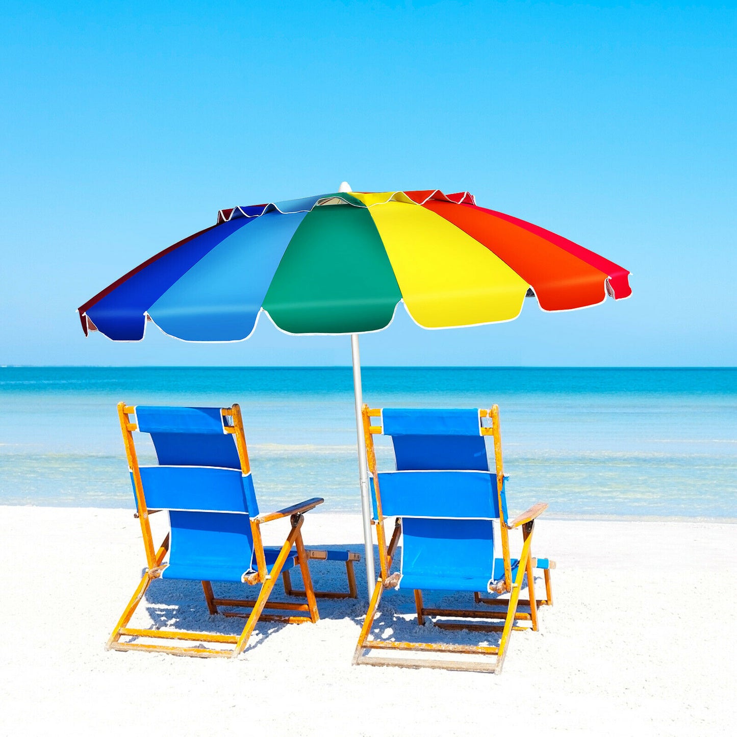 2.45M Beach Umbrella UPF50 Sunshade Shelter-Multicolor