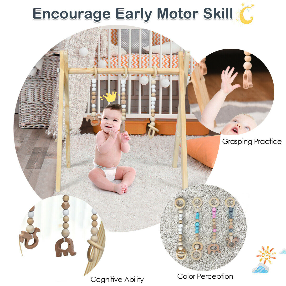 Foldable Wooden Baby Gym-Natural
