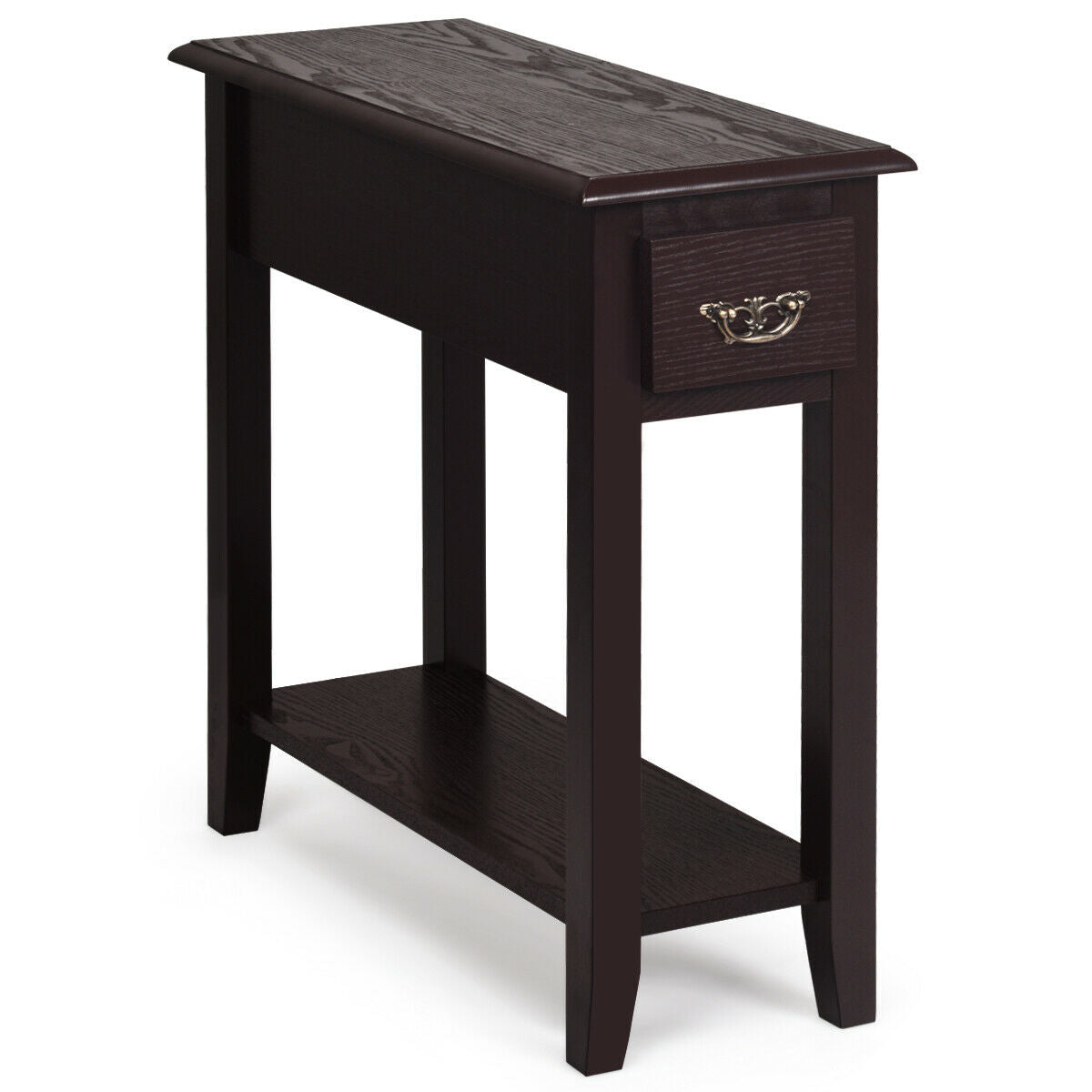 2-Tier Bedside Table with Drawer and Storage Shelf-Coffee