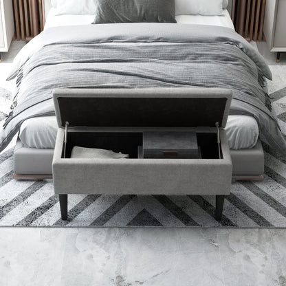 HOMCOM 15" Modern Ottoman Storage Box with Wooden Legs, 47L Storage Ottoman Holds up to 120KG, for Living Room, Bedroom, Grey