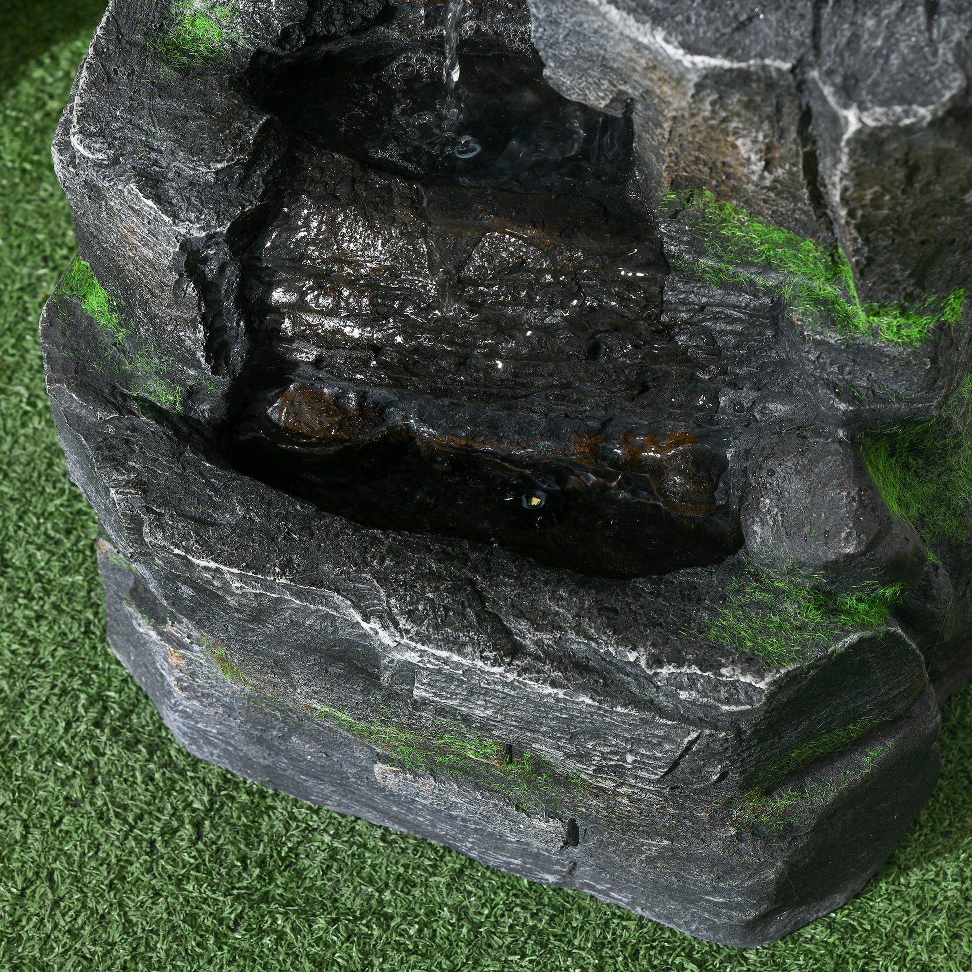 Outsunny Garden Water Feature with LED Lights - Dark Grey