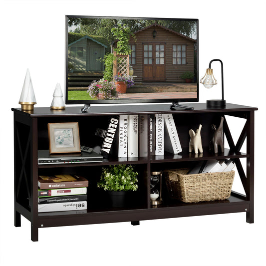 Wooden TV Stand Table with 3-Tier Shelf-Deep Brown