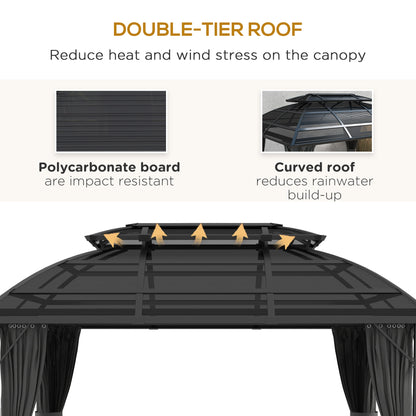 Outsunny 4 x 3m Aluminium Frame Hard Gazebo, with Accessories - Black