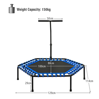 Folding Fitness Trampoline Adults/ Kids with Adjustable Handrail-Blue