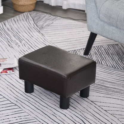 HOMCOM PU Faux Leather Footstool Ottoman Cube w/ 4 Plastic Legs Black