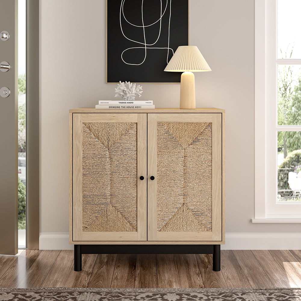 Wooden Sideboard with Woven Doors