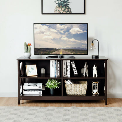 Wooden TV Stand Table with 3-Tier Shelf-Deep Brown