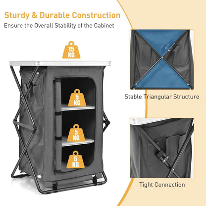 3-Tier Folding Camping Storage Cabinet with Side Pockets and Carry Bag-M