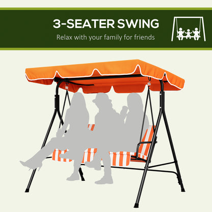 Outsunny 3 Seater Garden Swing Chair, Outdoor Swing Chair with Adjustable Canopy, Mental Frame & Cushions, Orange