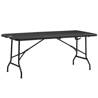 Outsunny Folding Garden Dining Table for 6, Rectangular Outdoor Dining Table with HDPE Tabletop, Foldable Garden Table with Steel Frame for Balcony, Porch, Charcoal Grey