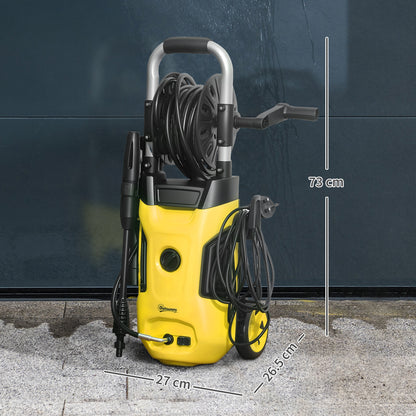 Outsunny 1800W High Pressure Washer, 150 Bar Pressure, 420 L/h Flow, Portable Power Washer Jet Wash Cleaner with Adjustable Nozzle, 6M Hose, Hose Reel, Steel Handle for Home Patio Car Driveway, Yellow