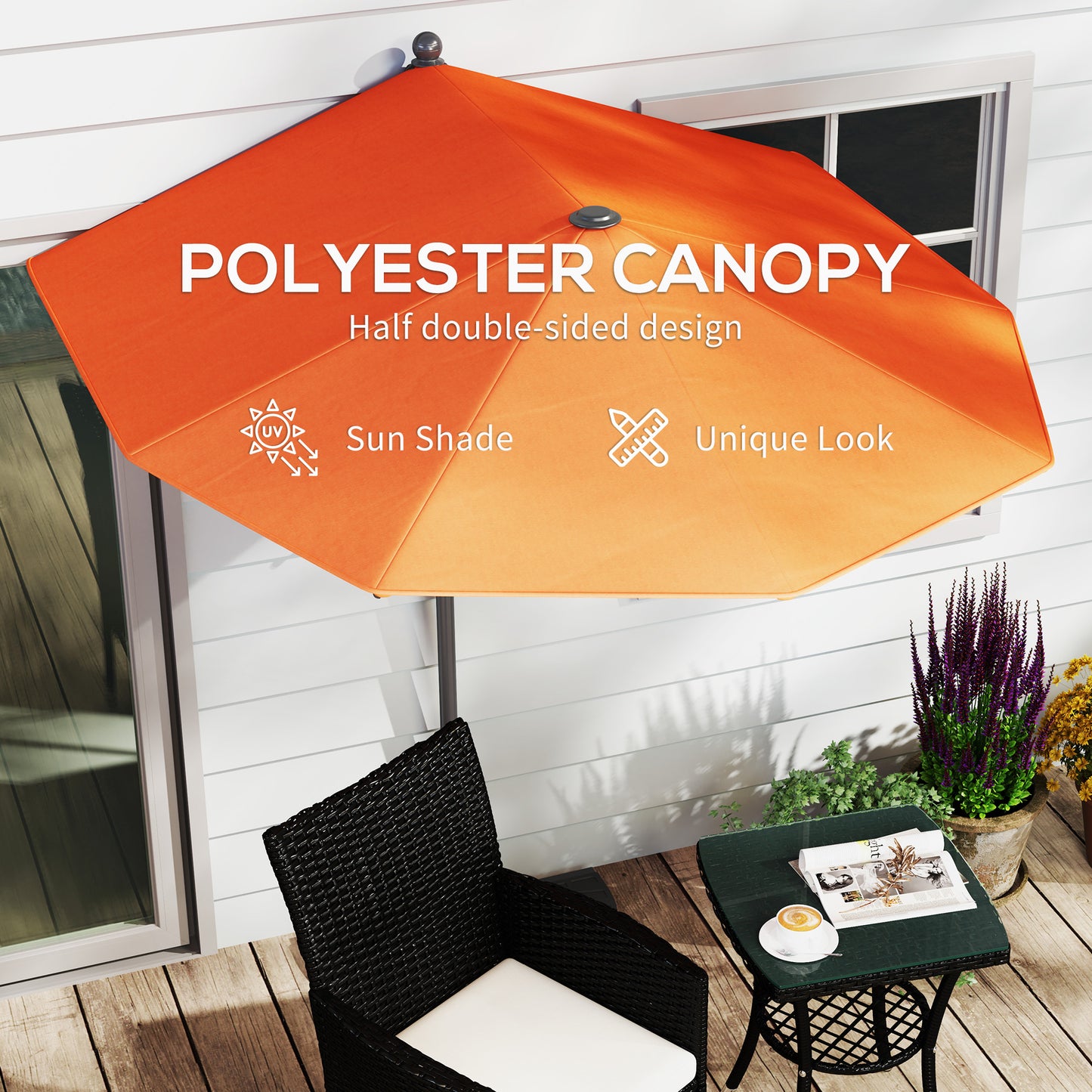 Outsunny 2m Half Parasol Umbrella - Orange