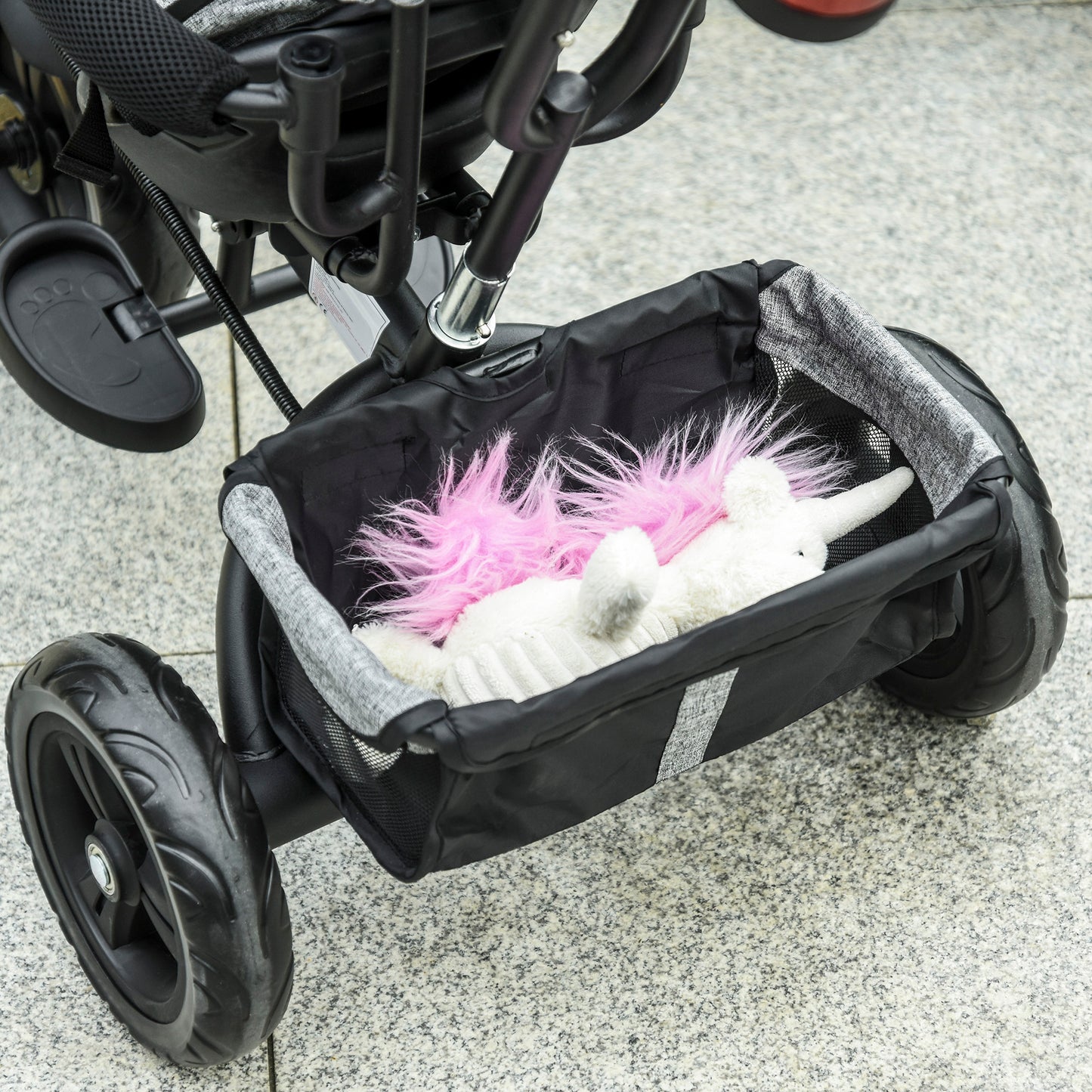 HOMCOM Toddler Bike Push Along Trike, 2-in-1 Cloth Tricycle Stroller w/ Push Handle, Detachable Guardrail & Storage Bag, Grey
