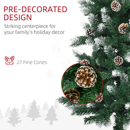 HOMCOM 5 Foot Snow Artificial Christmas Tree with Realistic Branches, Pine Cone, for Indoor Decoration, Green White