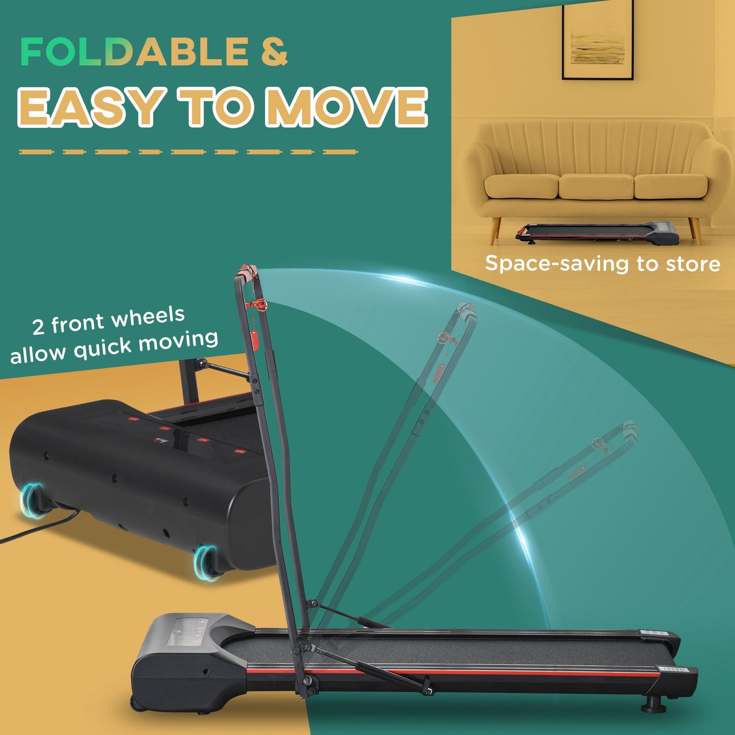 HOMCOM Foldable Walking Machine with LED Display & Remote Control Exercise Walking Jogging Fitness for Home Office Use