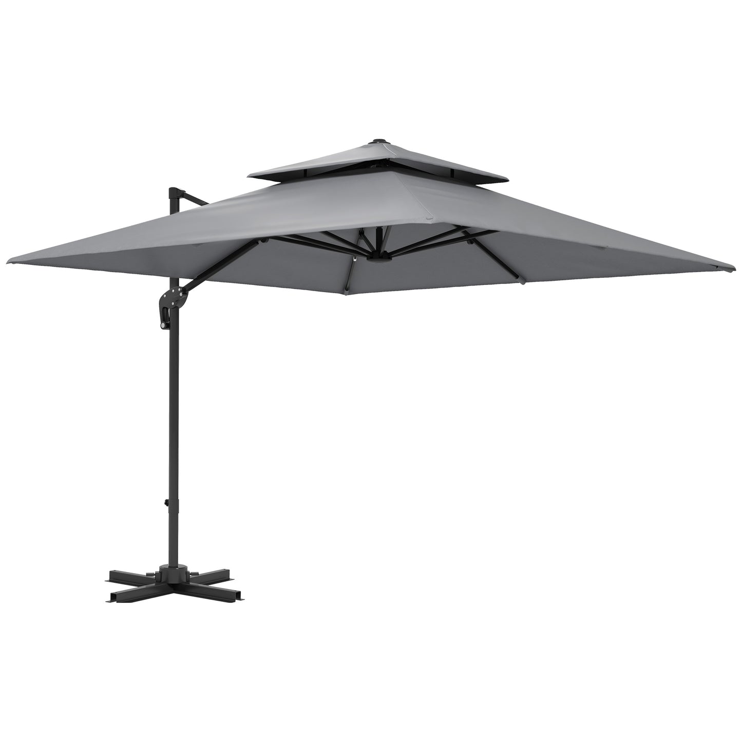 Outsunny 3 x 3(m) Cantilever Parasol with Aluminium Frame, Crank and Tilt, 360-Degree Rotation, Double Top Garden Umbrella with Base and Cover, Light Grey
